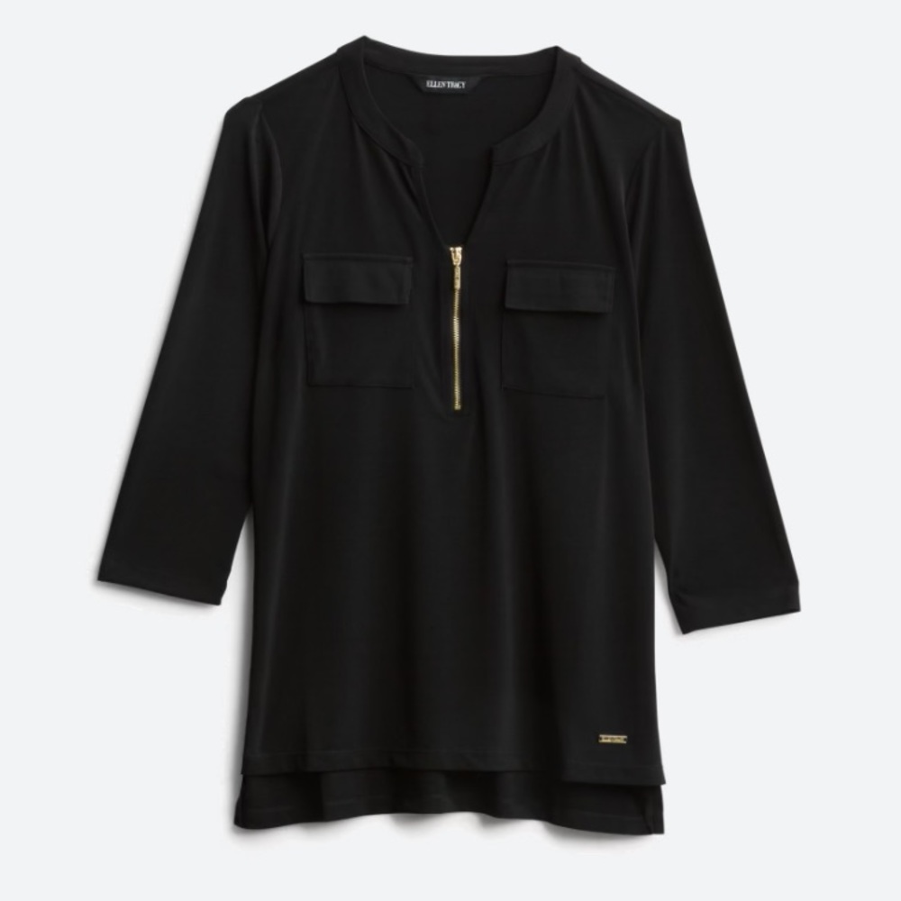 Black Zipper Front Top